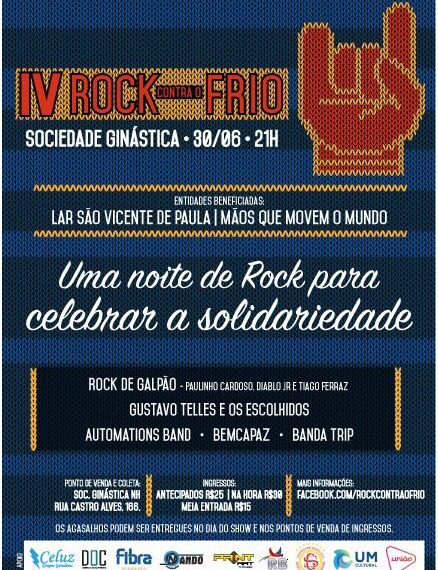 Festival Rock Contra o Frio terá cinco bandas e recursos revertidos para entidades assistenciais