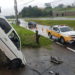 Jovem perde o controle do carro, atravessa lateral da 239 e bate em muro de empresa
