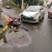 Motociclista fica ferido após acidente no viaduto do bairro Santa Fé. Confira fotos