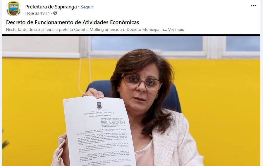 Prefeitura de Sapiranga permite a reabertura do comércio a partir de amanhã