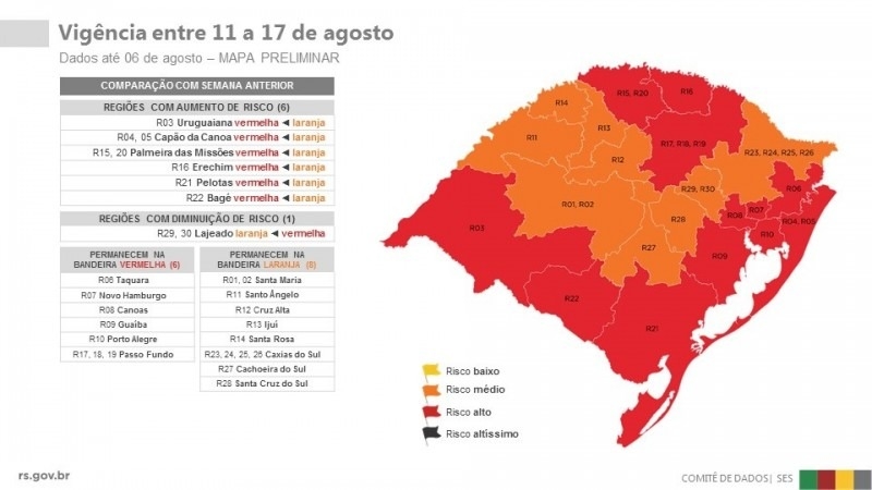 Em nova atualização das bandeiras, região permanece na cor vermelha