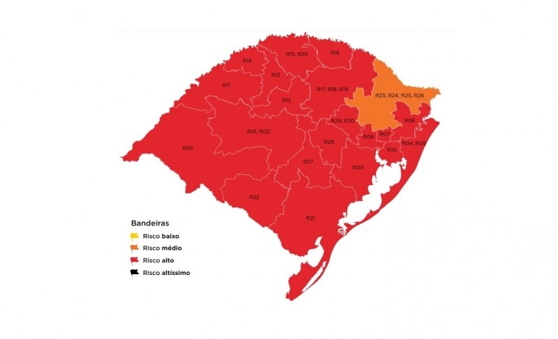 Mapa preliminar coloca Sinos e Paranhana na bandeira vermelha por mais uma semana