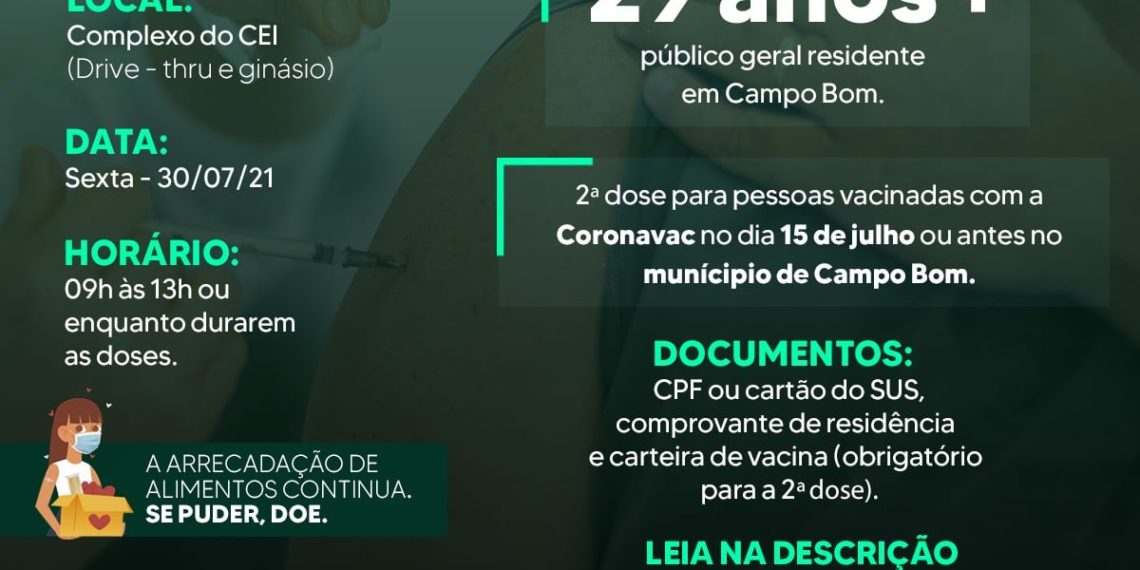 Confira onde ocorrerá vacinação contra o coronavírus nesta sexta-feira (30)