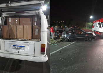 Kombi carregada de cigarros paraguaios se envolve em acidente na RS-239, em Sapiranga