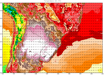 Modelo da calor dos Estados Unidos aponta temperaturas próximas dos 50ºC no Rio Grande do Sul