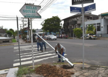 Sapiranga realiza a instalação de semáforos entre a Avenida João Corrêa e Rua Major Bento Alves