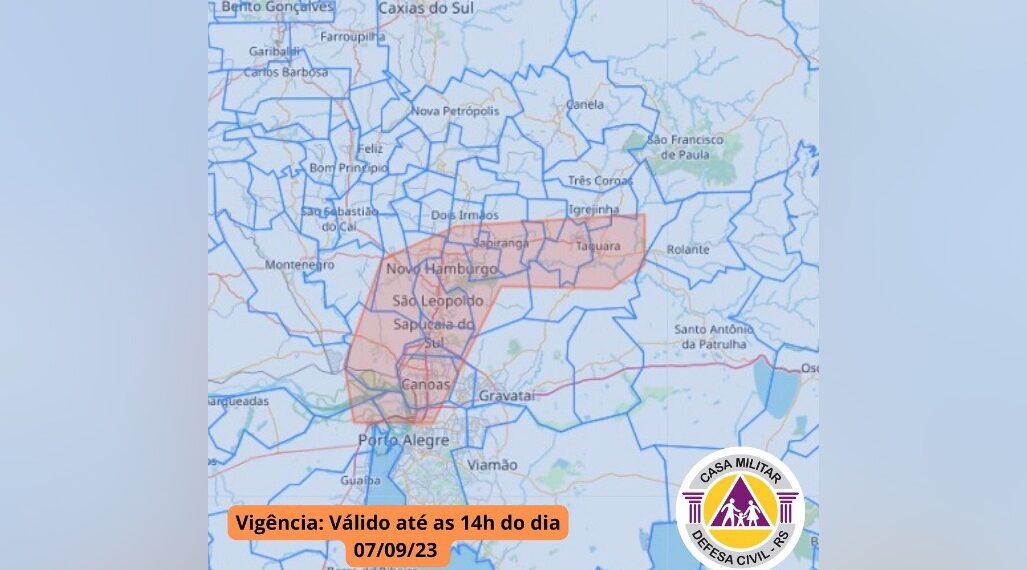 Defesa Civil alerta para inundação do Rio do Sinos, a partir de Taquara