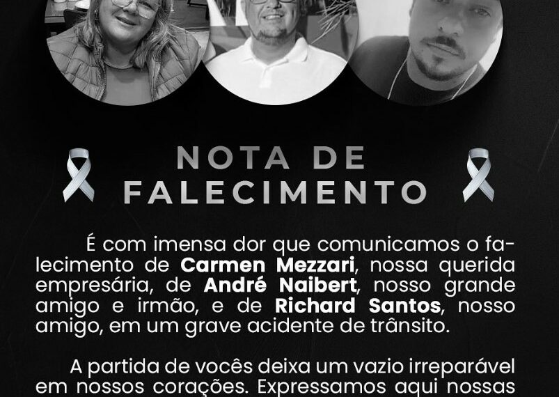Empresária do JJSV e outras duas pessoas morrem em acidente