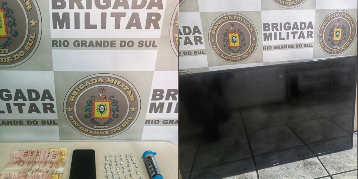 Brigada Militar efetua prisão por tráfico de drogas e apreende televisão, em Sapiranga