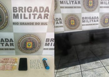 Brigada Militar efetua prisão por tráfico de drogas e apreende televisão, em Sapiranga