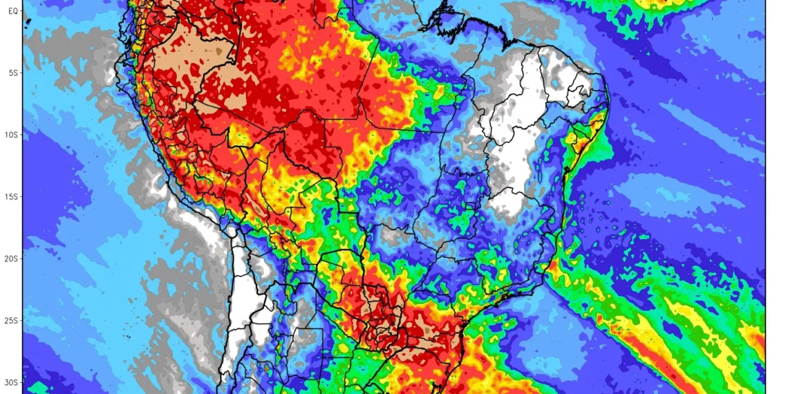 Frente fria trará acumulados acima de 150mm na região