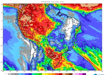 Frente fria trará acumulados acima de 150mm na região